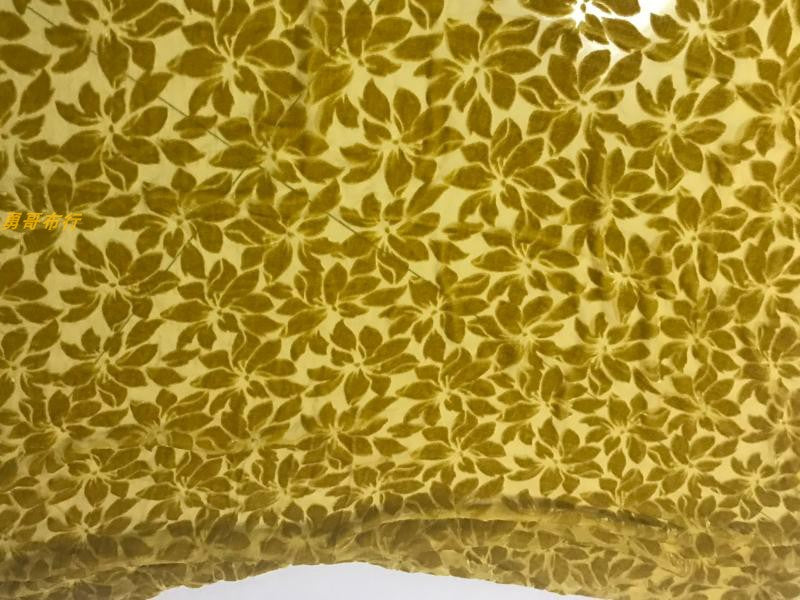 YELSPE - Yellow Small Petals Semi-sheer with a Draping Effect Sheer Burnout Silk Velvet Satin Fabric - 114cm wide by the Yard