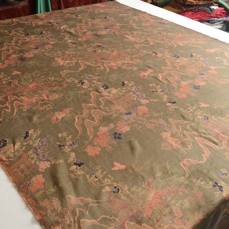 YPSHFZ - Handmade 26 Momme HUALUO Jacquard Mud Silk Fabric (Openwork texture) - 110cm by the Yard