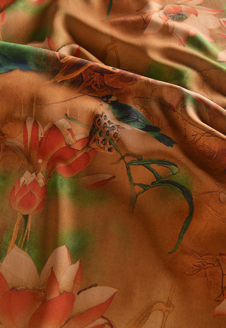 RYXIAHEE- Hight 60 Count Rayon Satin Faux Silk Chinese Style Floral Cheongsam Dress Fabric - 145cm wide by the Yard