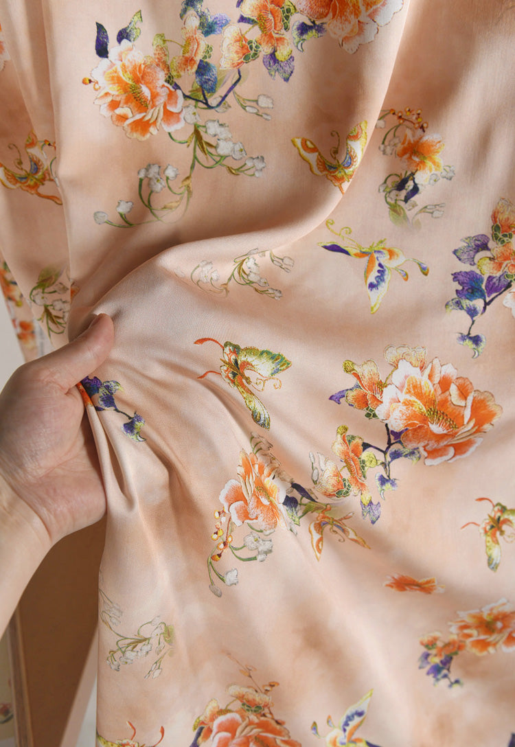 RYJINGFE - Hight 60 Count Rayon Satin Faux Silk Chinese Style Floral Cheongsam Dress Fabric - 145cm wide by the Yard