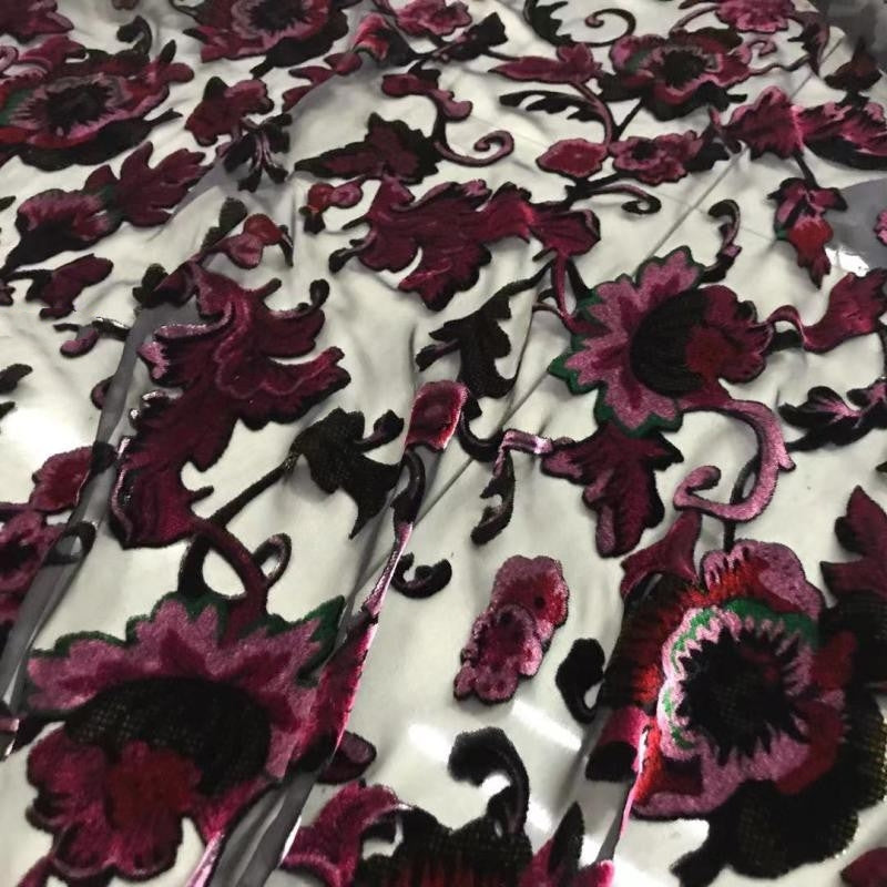 JIUHEN - Semi-sheer with a Draping Effect Burnout Silk Velvet Satin Fabric - 114cm wide by the Yard