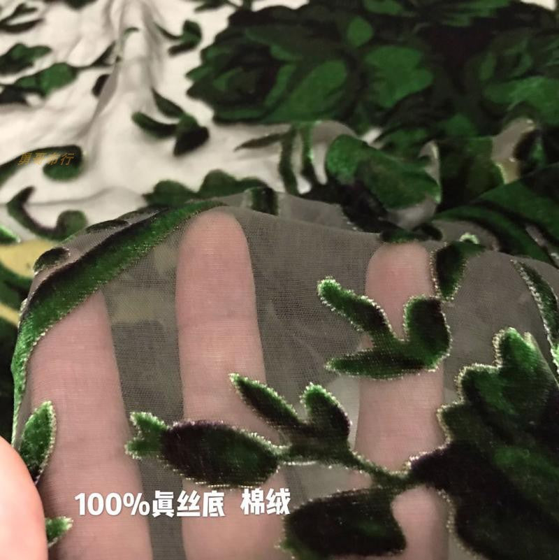 MOLVLV - Semi-sheer with a Draping Effect Burnout Silk Velvet Satin Fabric - 114cm wide by the Yard