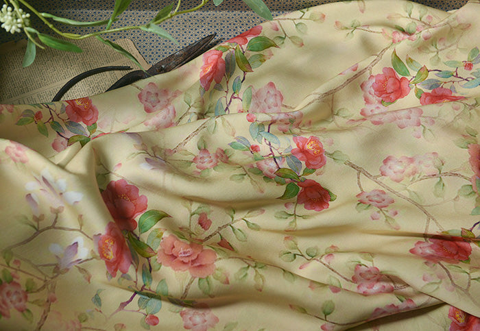RYSOFTRU - Hight 60 Count Rayon Satin Faux Silk Chinese Style Floral Cheongsam Dress Fabric - 145cm wide by the Yard