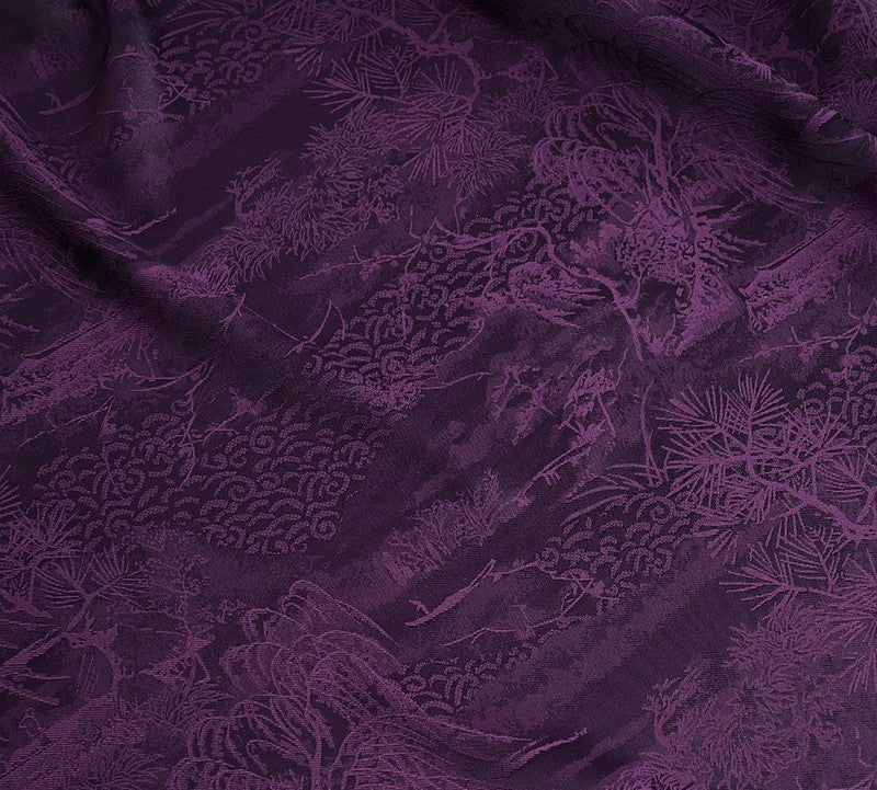 BUSZISH - Dark Purple Landscape and Small Tree Jacquard Satin Polyester Fabric - 152cm by the yard