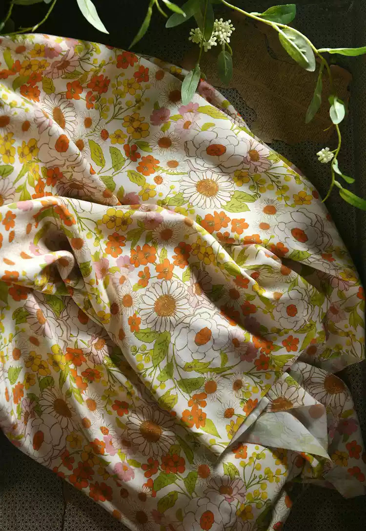 RYSHEMII - Hight 60 Count Rayon Satin Faux Silk Chinese Style Floral Cheongsam Dress Fabric - 145cm wide by the Yard