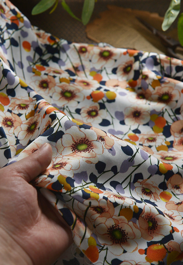 RYYANRAN - Hight 60 Count Rayon Satin Faux Silk Chinese Style Floral Cheongsam Dress Fabric - 145cm wide by the Yard