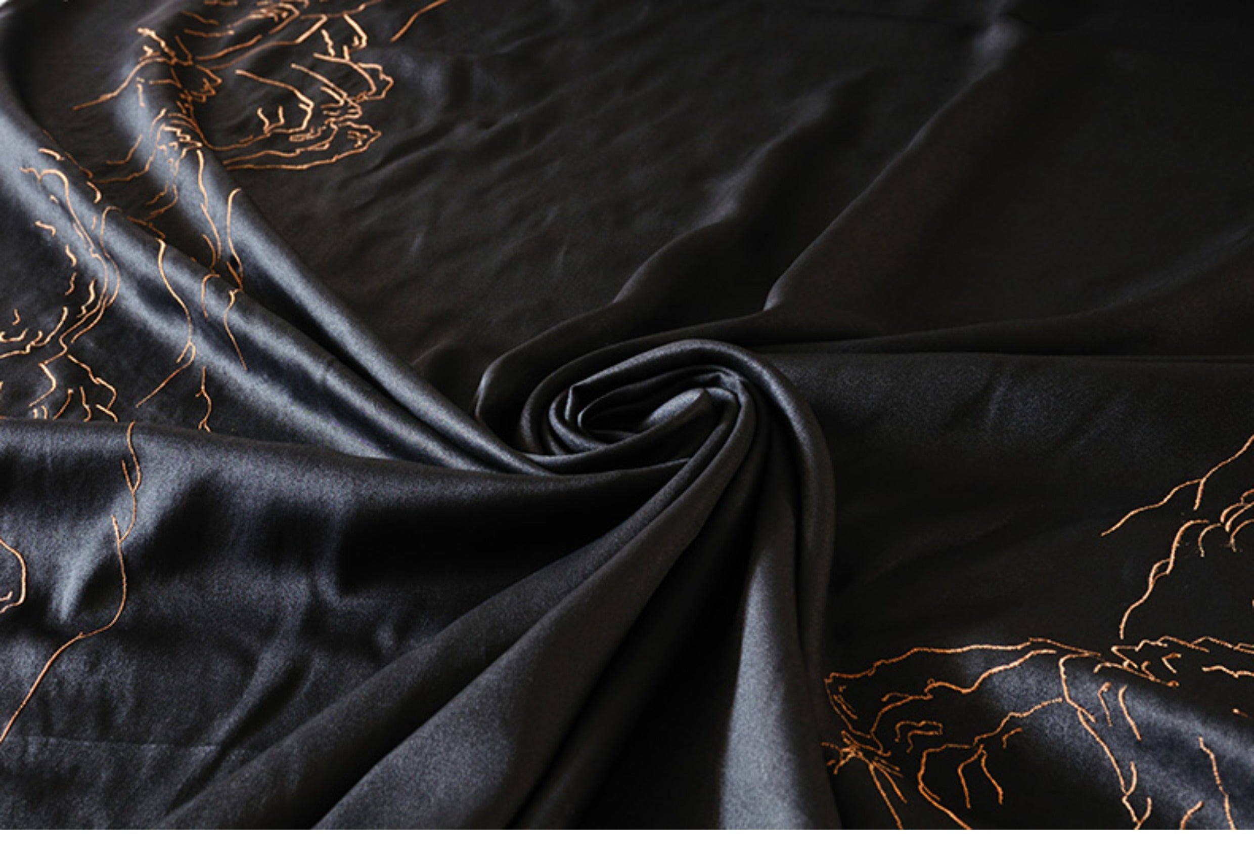 YPSMXI - Handmade 35 Momme Double-Faced Heavy Satin with Raised Mountain Embroidery Mud Silk Satin Fabric - 108cm By the Yard