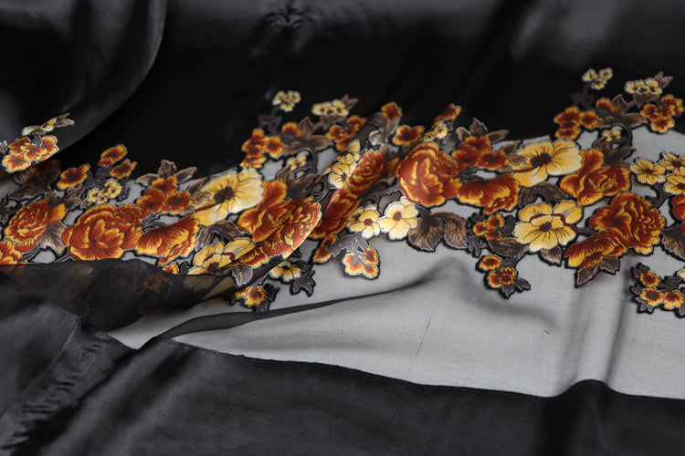JFHDWJ - 21 Momme Golden Flower Pattern Sheer Burnout Silk Devore Satin Fabric - 114cm wide by the Yard