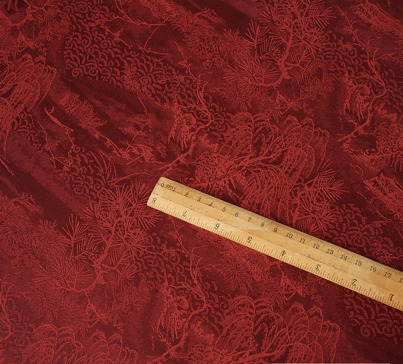BUSREDS - Imperial Vermilion Landscape and Small Tree Jacquard Satin Polyester Fabric - 152cm by the yard