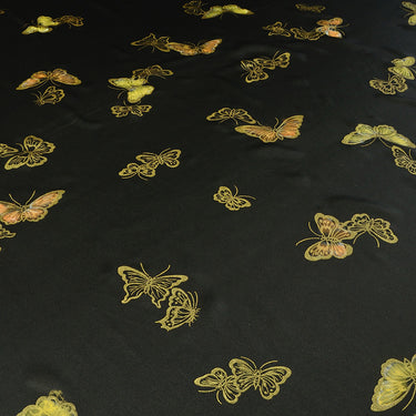 YPABQI - Handmade 40 Momme Double-Faced Heavy Satin with Hand-Drawn Butterfly Motifs Mud Silk Satin Fabric - 112cm By the Yard