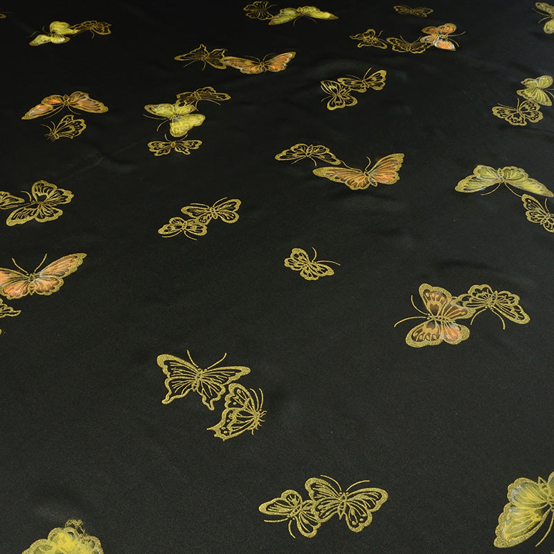 YPABQI - Handmade 40 Momme Double-Faced Heavy Satin with Hand-Drawn Butterfly Motifs Mud Silk Satin Fabric - 112cm By the Yard