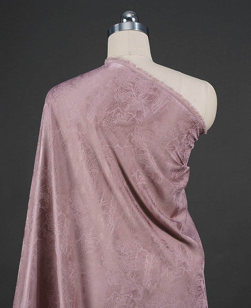 BUSZANF - Dirty Pink and Small Tree Jacquard Satin Polyester Fabric - 152cm by the yard