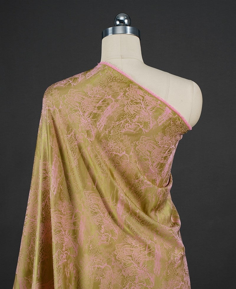 BUSGUOL - Kiwi Green and Small Tree Jacquard Satin Polyester Fabric - 152cm by the yard