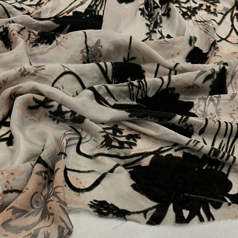 HEILAN - Semi-sheer with a Draping Effect Hot Stamping Sheer Burnout Silk Velvet Satin Fabric - 114cm wide by the Yard