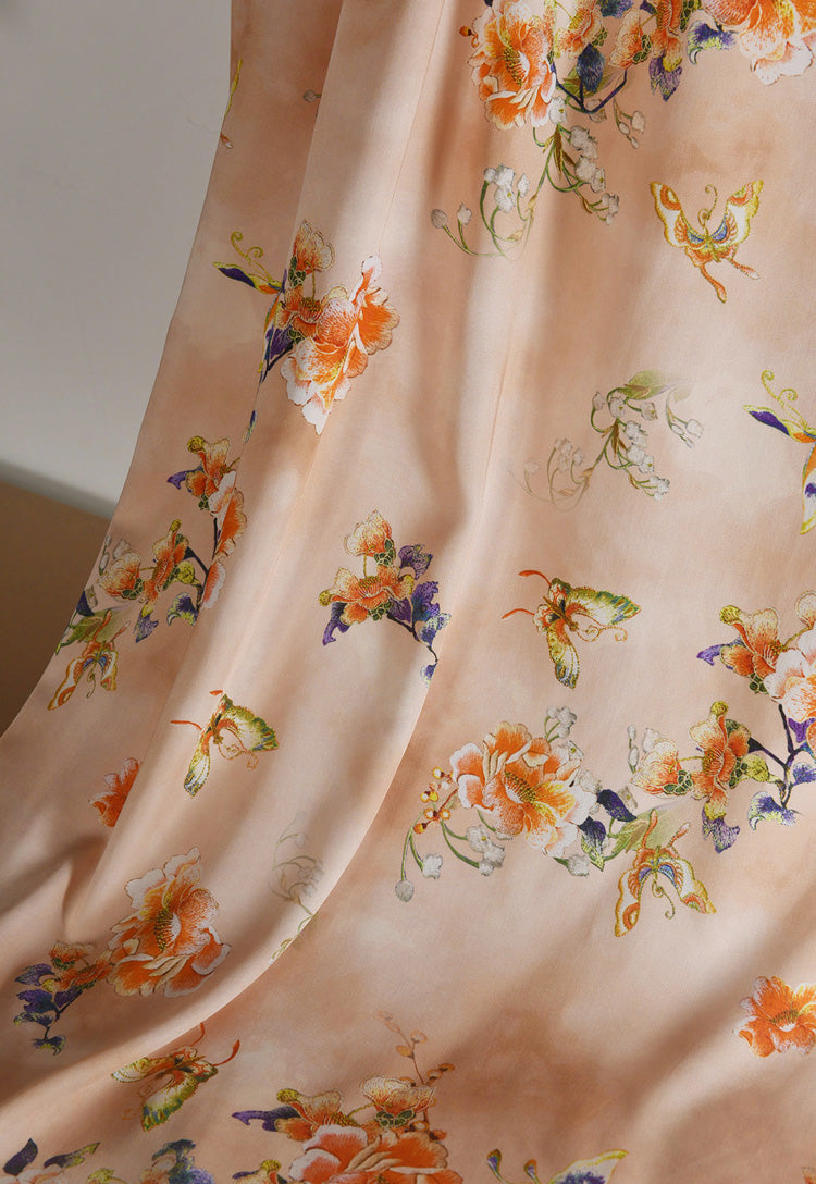 RYJINGFE - Hight 60 Count Rayon Satin Faux Silk Chinese Style Floral Cheongsam Dress Fabric - 145cm wide by the Yard