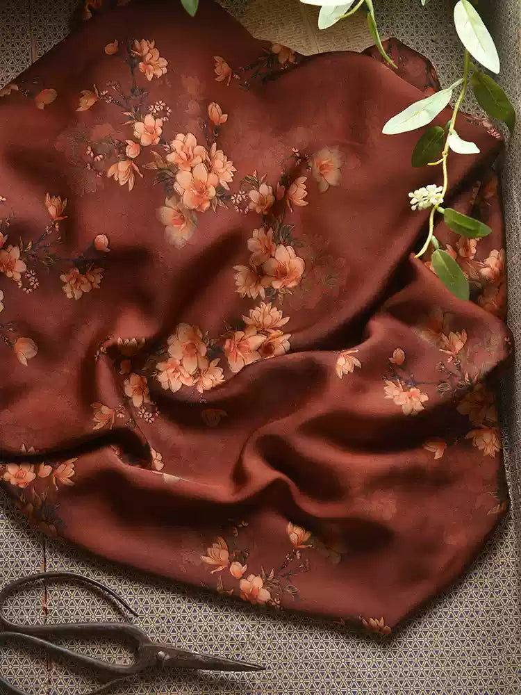 RYCUNJIN- Hight 60 Count Rayon Satin Faux Silk Chinese Style Floral Cheongsam Dress Fabric - 145cm wide by the Yard