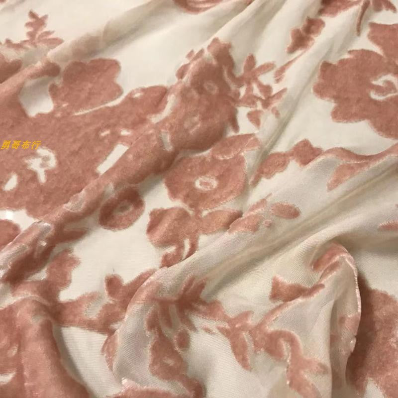 HFENZP - Pink Floral Pattern Semi-sheer with a Draping Effect Sheer Burnout Silk Velvet Satin Fabric - 114cm wide by the Yard