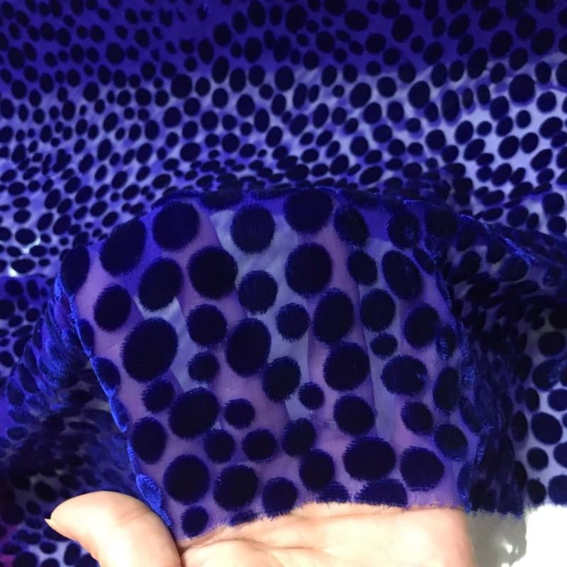HEBBOD - Hepburn-style Polka Dot Pattern Semi-sheer with a Draping Effect Burnout Silk Velvet Satin Fabric - 114cm wide by the Yard