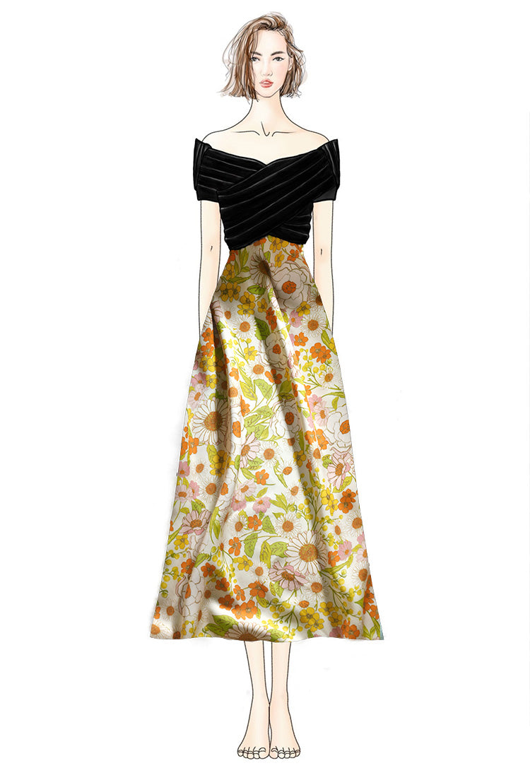 RYSHEMII - Hight 60 Count Rayon Satin Faux Silk Chinese Style Floral Cheongsam Dress Fabric - 145cm wide by the Yard