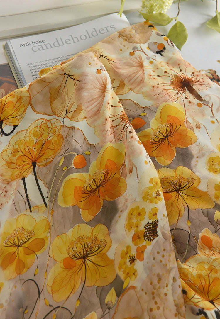 RYFENLIN - Hight 60 Count Rayon Satin Faux Silk Chinese Style Floral Cheongsam Dress Fabric - 145cm wide by the Yard