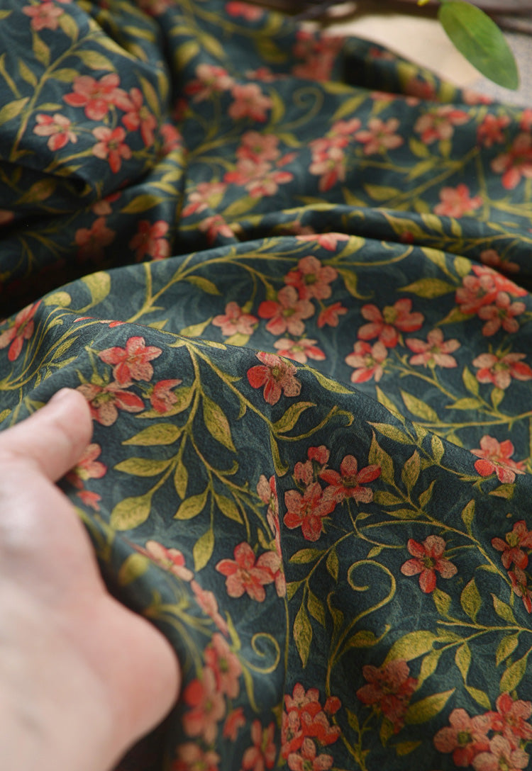 RYHONXIU - Hight 60 Count Rayon Satin Faux Silk Chinese Style Floral Cheongsam Dress Fabric - 145cm wide by the Yard