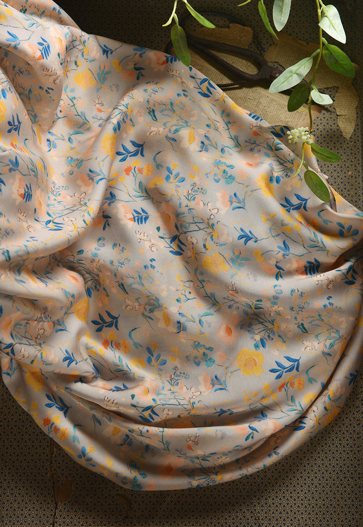 RYQINHUI - Hight 60 Count Rayon Satin Faux Silk Chinese Style Floral Cheongsam Dress Fabric - 145cm wide by the Yard