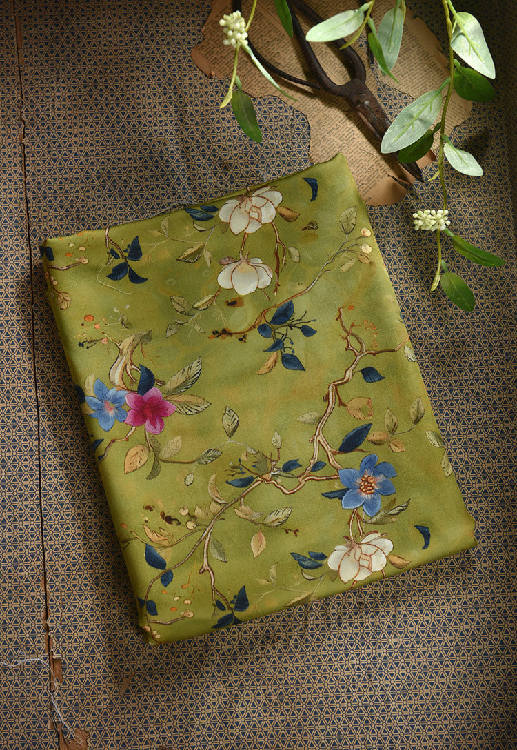 RYRUMENG - Hight 60 Count Rayon Satin Faux Silk Chinese Style Floral Cheongsam Dress Fabric - 145cm wide by the Yard