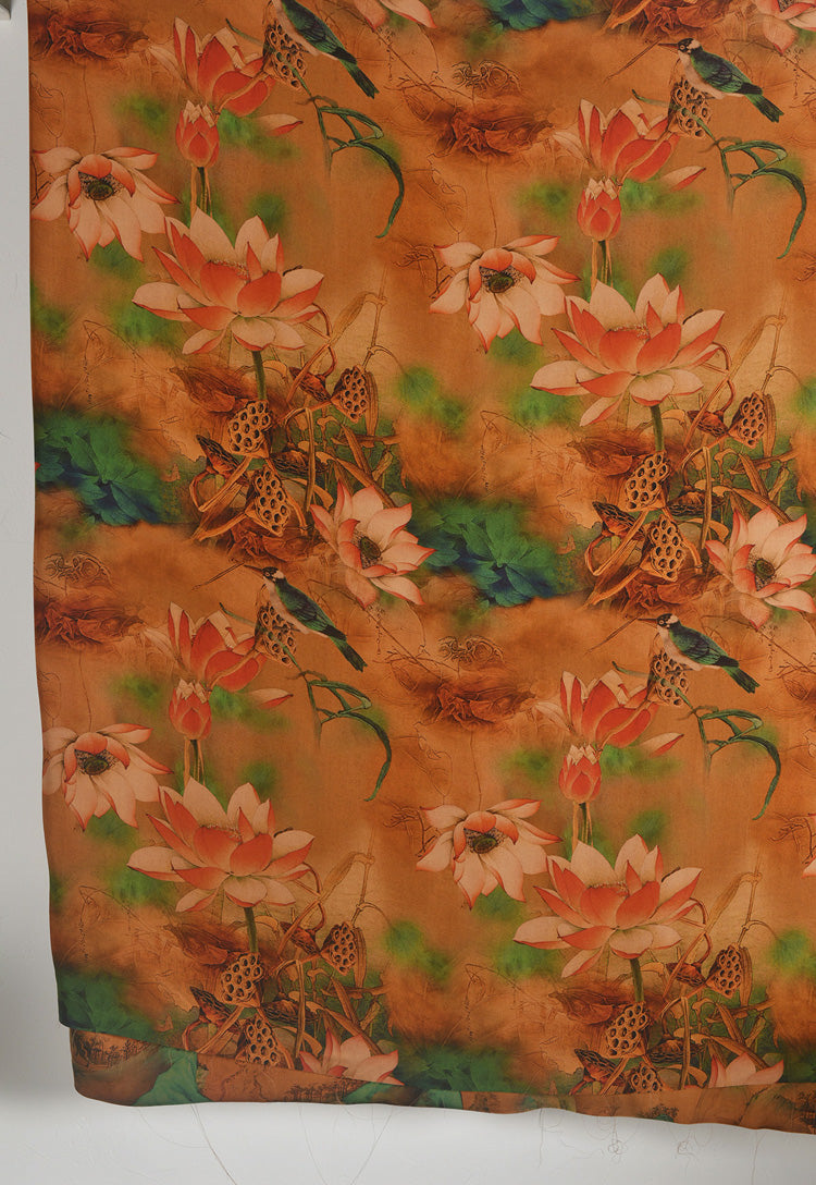 RYXIAHEE- Hight 60 Count Rayon Satin Faux Silk Chinese Style Floral Cheongsam Dress Fabric - 145cm wide by the Yard