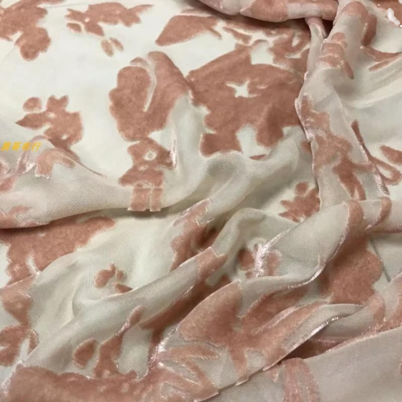 HFENZP - Pink Floral Pattern Semi-sheer with a Draping Effect Sheer Burnout Silk Velvet Satin Fabric - 114cm wide by the Yard