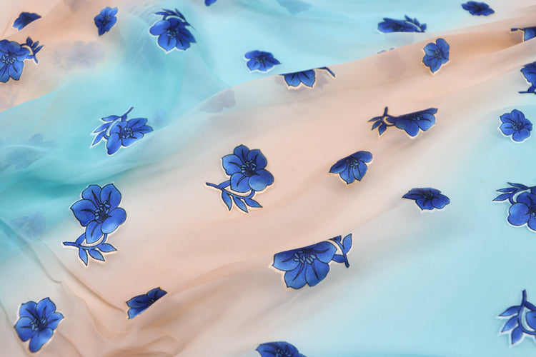 JFHJIB - 8 Momme Gradient Style Sheer Burnout Silk Devore Satin Fabric - 120cm wide by the Yard