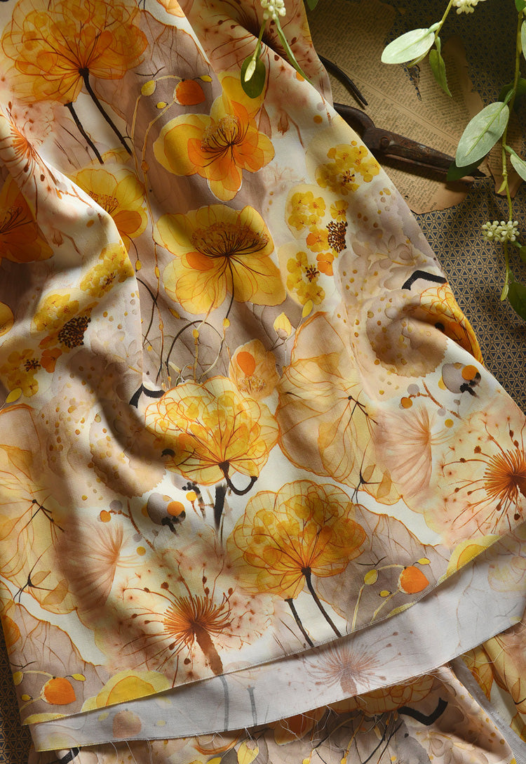 RYFENLIN - Hight 60 Count Rayon Satin Faux Silk Chinese Style Floral Cheongsam Dress Fabric - 145cm wide by the Yard