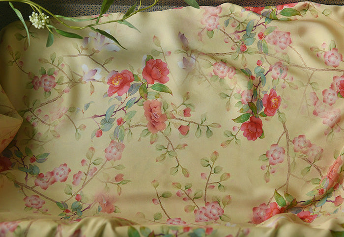 RYSOFTRU - Hight 60 Count Rayon Satin Faux Silk Chinese Style Floral Cheongsam Dress Fabric - 145cm wide by the Yard