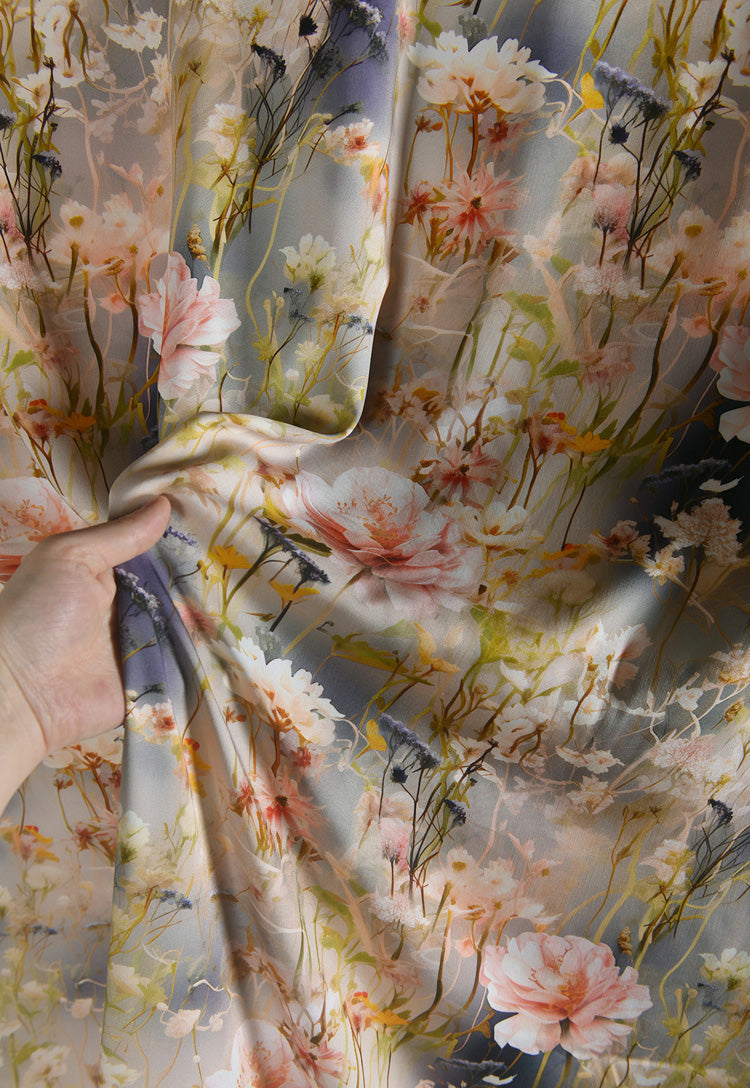 RYFENGHU - Hight 60 Count Rayon Satin Faux Silk Chinese Style Floral Cheongsam Dress Fabric - 145cm wide by the Yard