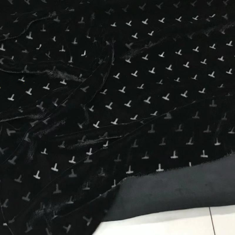 TZIWEN - Black Base with T-shaped Pattern and Semi-sheer with a Draping Effect Sheer Burnout Silk Velvet Satin Fabric - 140cm wide by the Yard