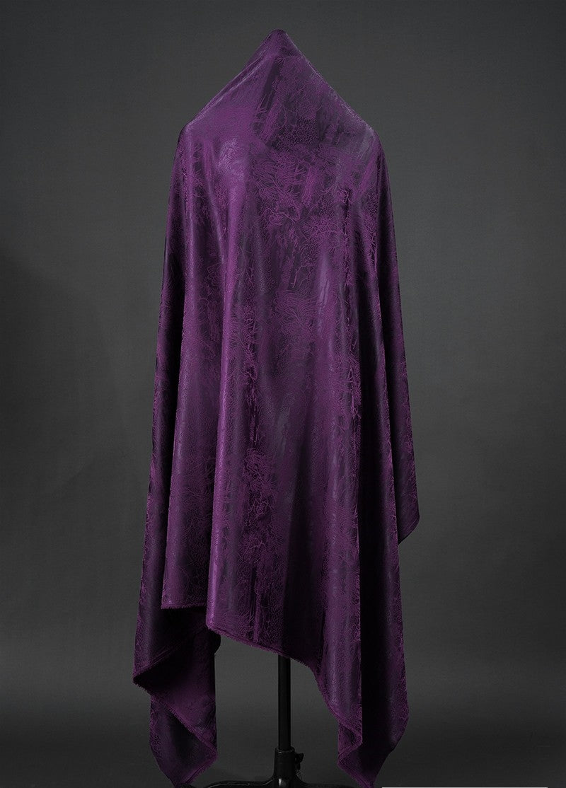 BUSZISH - Dark Purple Landscape and Small Tree Jacquard Satin Polyester Fabric - 152cm by the yard
