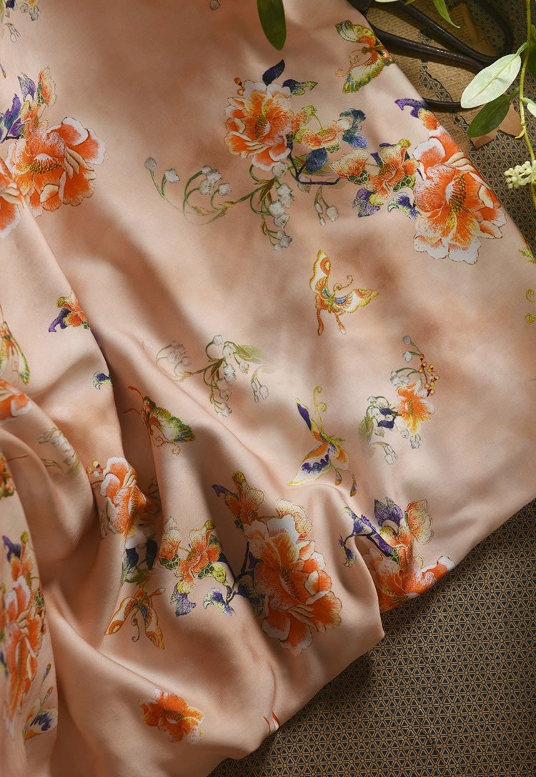 RYJINGFE - Hight 60 Count Rayon Satin Faux Silk Chinese Style Floral Cheongsam Dress Fabric - 145cm wide by the Yard