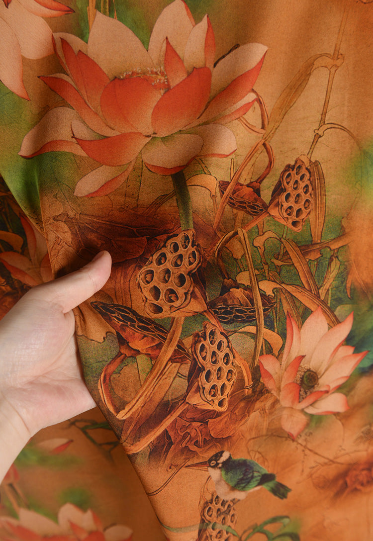 RYXIAHEE- Hight 60 Count Rayon Satin Faux Silk Chinese Style Floral Cheongsam Dress Fabric - 145cm wide by the Yard