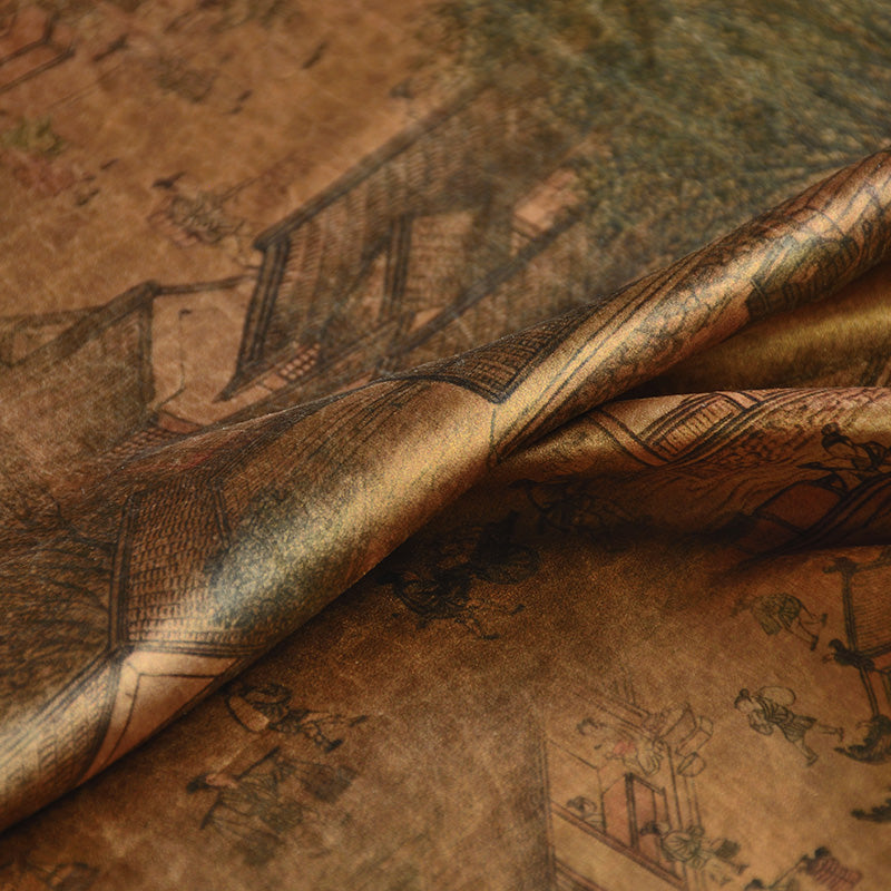 YPQSAB - Handmade 26 Momme Pattern Print Mud Silk Fabric - 110cm by the Yard