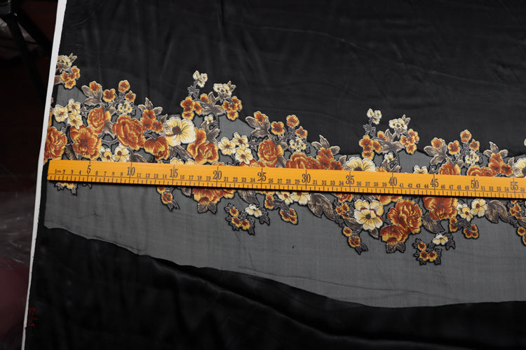 JFHDWJ - 21 Momme Golden Flower Pattern Sheer Burnout Silk Devore Satin Fabric - 114cm wide by the Yard