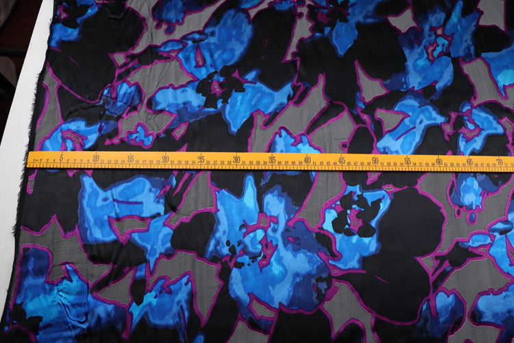 JFHSSH - 21 Momme Black and Blue Bicolor Flower Pattern Sheer Burnout Silk Devore Satin Fabric - 140cm wide by the Yard