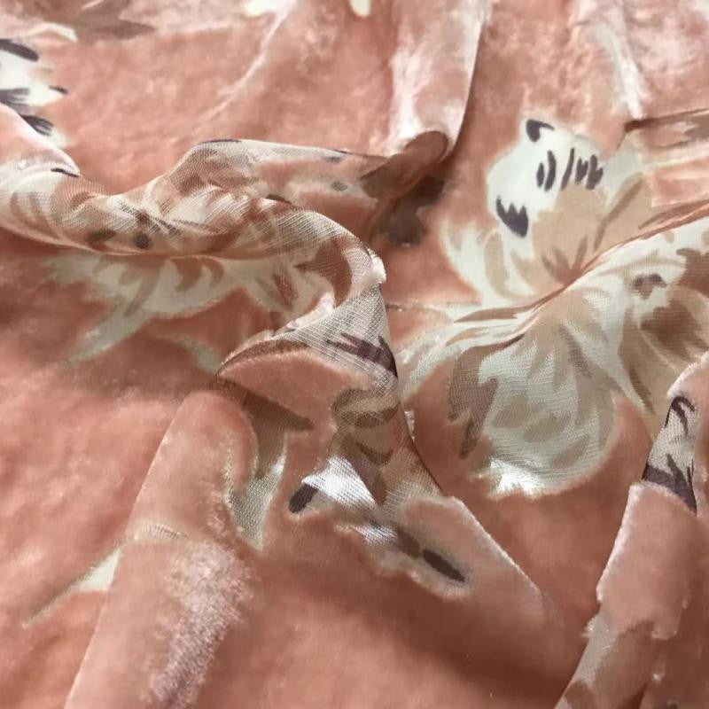 JUFENL - Semi-sheer with a Draping Effect Burnout Silk Velvet Satin Fabric - 114cm wide by the Yard