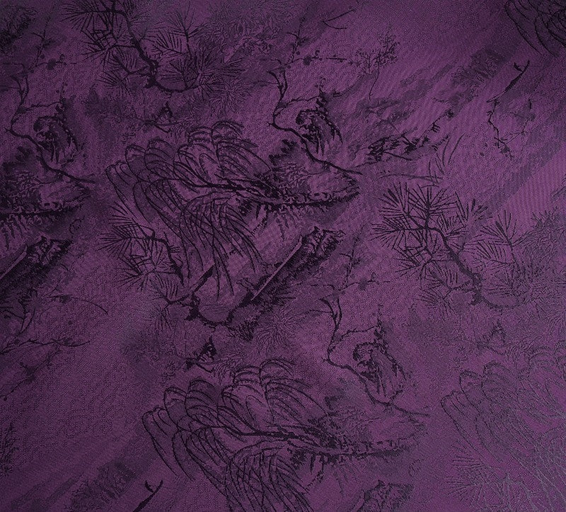 BUSZISH - Dark Purple Landscape and Small Tree Jacquard Satin Polyester Fabric - 152cm by the yard