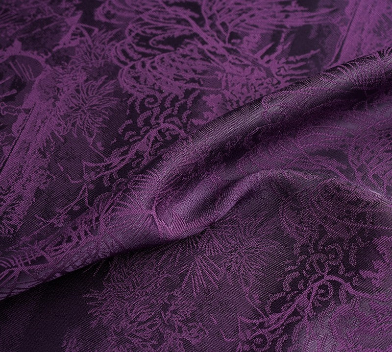 BUSZISH - Dark Purple Landscape and Small Tree Jacquard Satin Polyester Fabric - 152cm by the yard