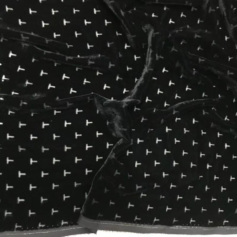 TZIWEN - Black Base with T-shaped Pattern and Semi-sheer with a Draping Effect Sheer Burnout Silk Velvet Satin Fabric - 140cm wide by the Yard