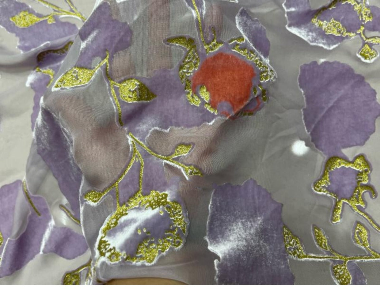 MOLDZI - Semi-sheer with a Draping Effect Hot Stamping Sheer Burnout Silk Velvet Satin Fabric - 140cm wide by the Yard