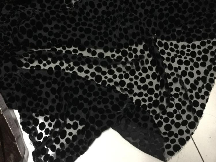 HEBBOD - Hepburn-style Polka Dot Pattern Semi-sheer with a Draping Effect Burnout Silk Velvet Satin Fabric - 114cm wide by the Yard