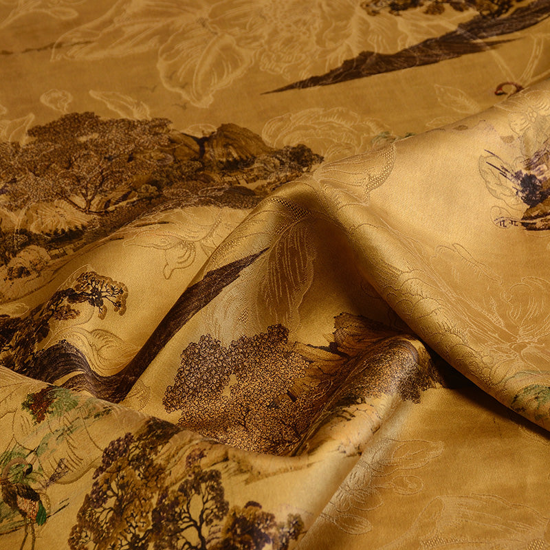 YPHHSS - Handmade 40 Momme HUALUO Jacquard Mud Silk Fabric (Openwork texture) - 110cm by the Yard