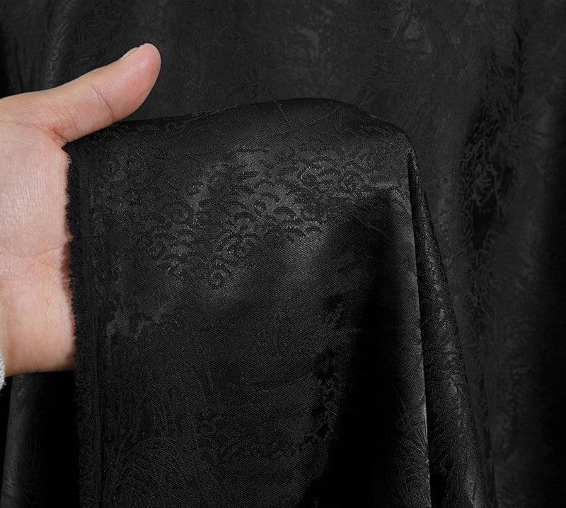 BUSSANS - Three Colours and Small Tree Jacquard Satin Polyester Fabric - 152cm by the yard