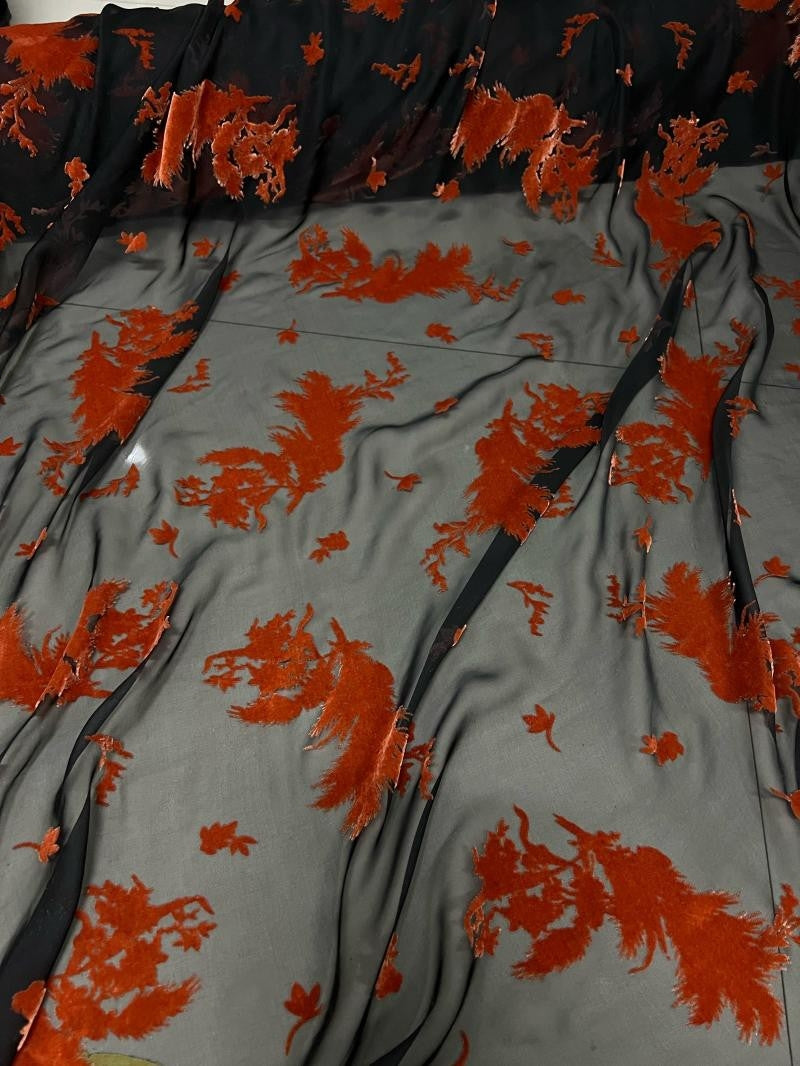 GAOMIH - Semi-sheer with a Draping Effect Sheer Burnout Silk Velvet Satin Fabric - 140cm wide by the Yard