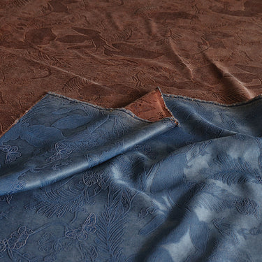 YPQLER - Handmade 40 Momme Gray-Blue Embossed Scrape-Dyed Heavy Satin Mud Silk Fabric - 110cm by the Yard